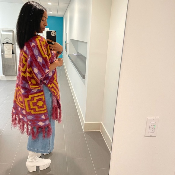 Free People Jackets & Blazers - Free people Aztec print fringe shawl/cape